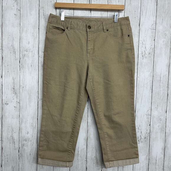 Coldwater Creek Tan Chino Khaki Plain Basic Plain Work School Capri Pants 10 - Picture 1 of 10